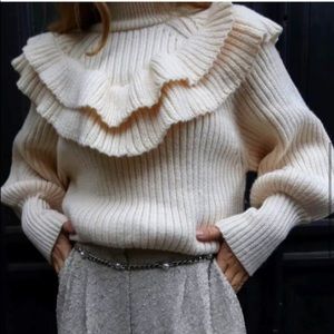 H&M Flounced Rib-knit Sweater Mock Turtleneck NEW